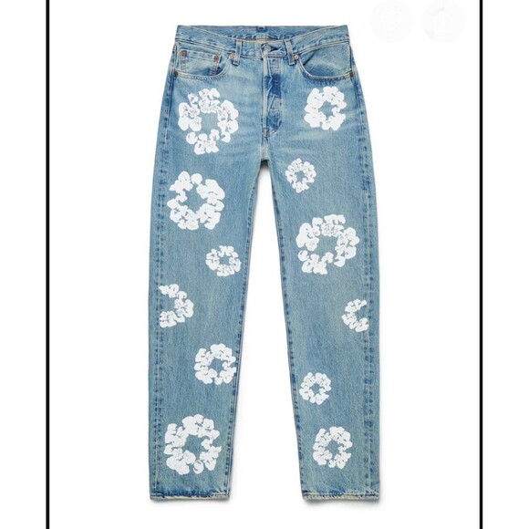 Denim Tears x Levi's 501 Button Fly Cotton Wreath Jean Light Wash Size 38L NWOT - Picture 3 of 11